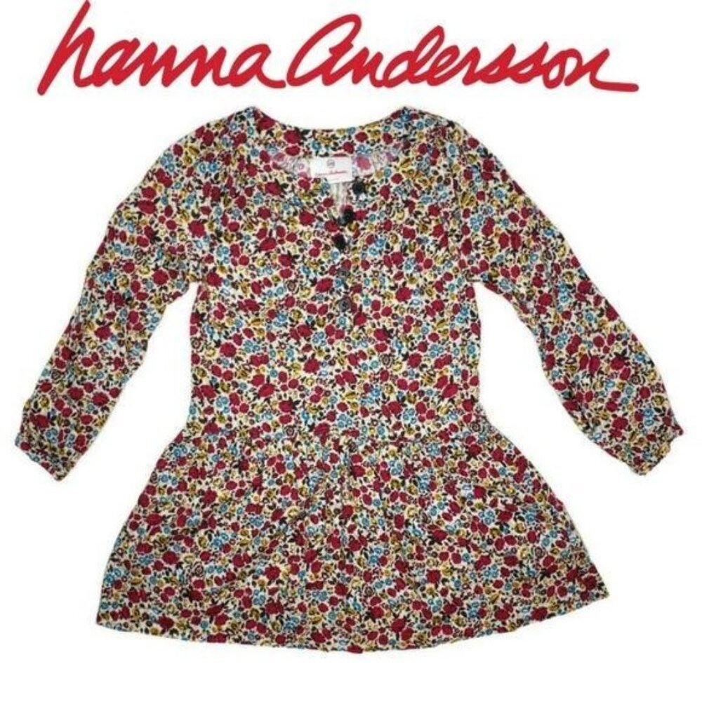 Hanna Andersson Girls Floral Dress Size 100 Us size 4 Long Sleeve Cotton flower